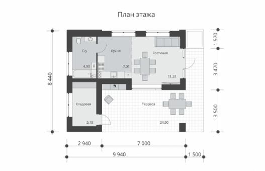 Эскизный проект беседки с камином на террасе